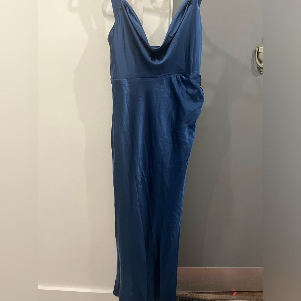 NWT Runaway the Label Maxi Midi Dress Navy Havanna Cowl Neck Wedding Guest sz L - Picture 2 of 11